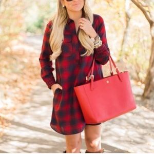 J.Crew Plaid Flannel Shirt Dress Red/Blue
